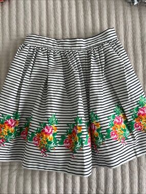 Janie and Jack Black and White Striped Skirt with Pink and Yellow Floral Border